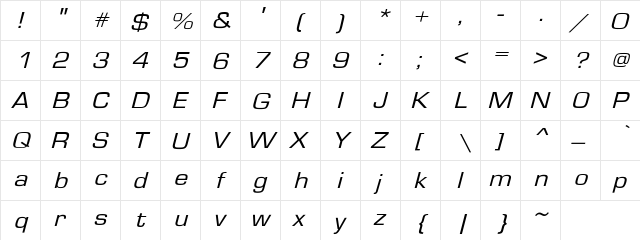 EurostileExtO 2 Regular  glyph index
