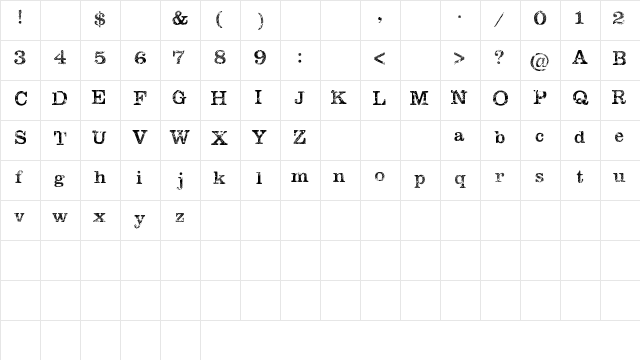 Megeon Grunge Regular  glyph index