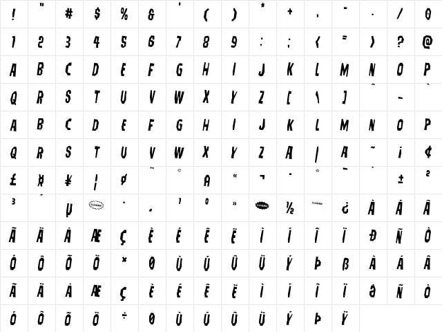 Hitchblock Rotated 2 Regular  glyph index