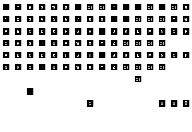 Homewrecker Regular  glyph index