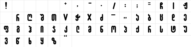 Katerina Regular  glyph index