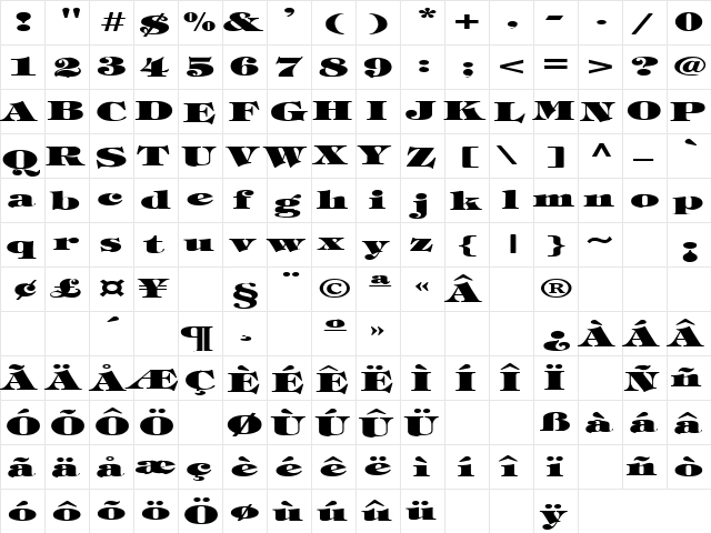 Thick N Thin 9 Regular  glyph index