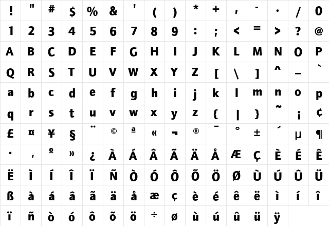 FoundryJournal-Bold Regular  glyph index