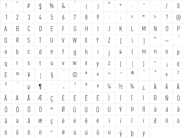 PF Din Text Comp Pro Thin  glyph index
