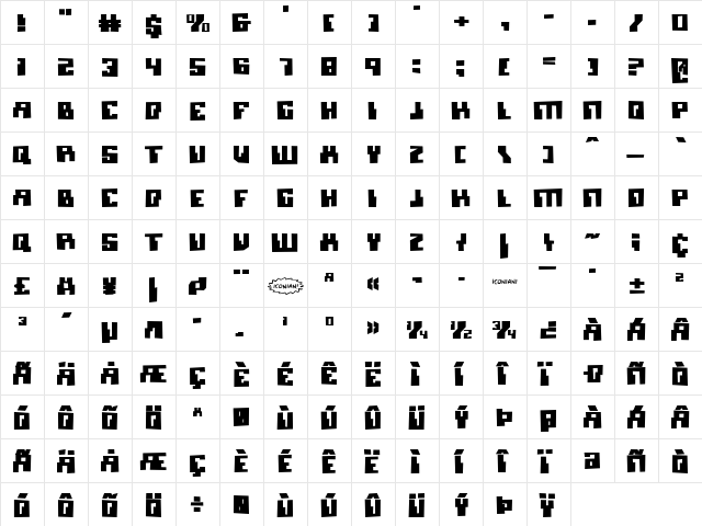 Micronian Blown Regular  glyph index