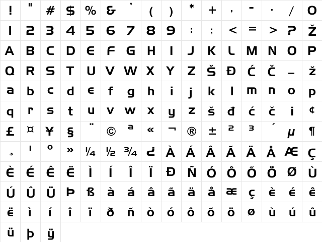 SLO_Handel_Gothic Regular  glyph index