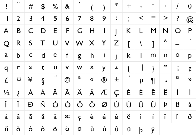 GarrisonSans-Medium Regular  glyph index