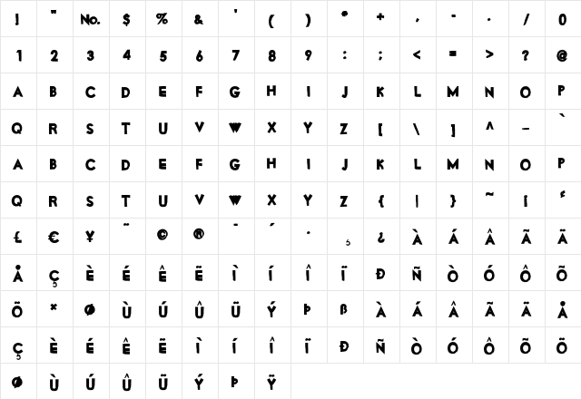 MotorOil Regular  glyph index