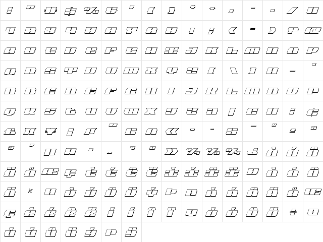 Joy Shark Outline Semi-ConItal Outline Semi-Condensed Italic  glyph index