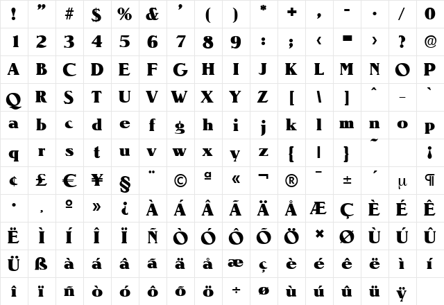 NevadaSerial-Heavy Regular  glyph index