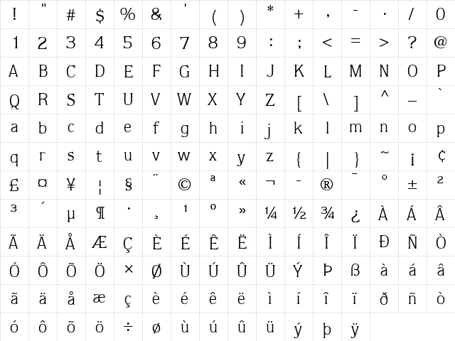 Quorum LT Book Regular  glyph index