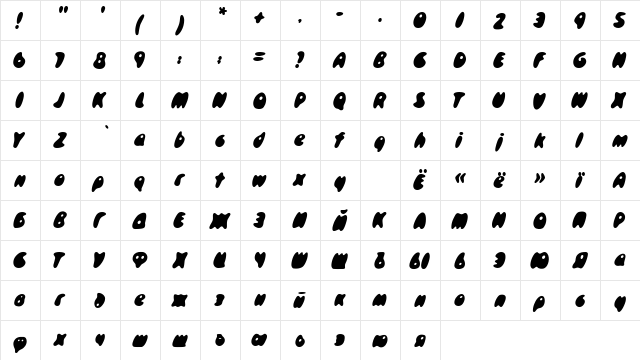 Skidoos Cyr Regular  glyph index