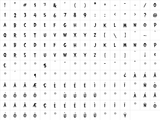 HauntedHouse Medium  glyph index
