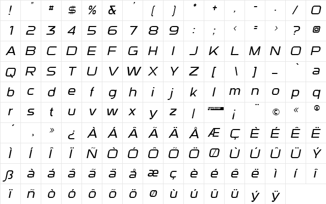 Sui Generis Light Italic  glyph index