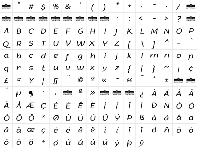 Arturo Trial Light Italic  glyph index