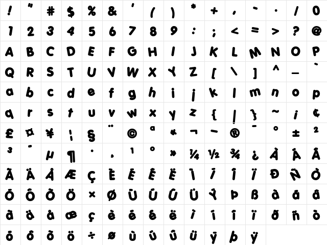 Porky's Regular  glyph index