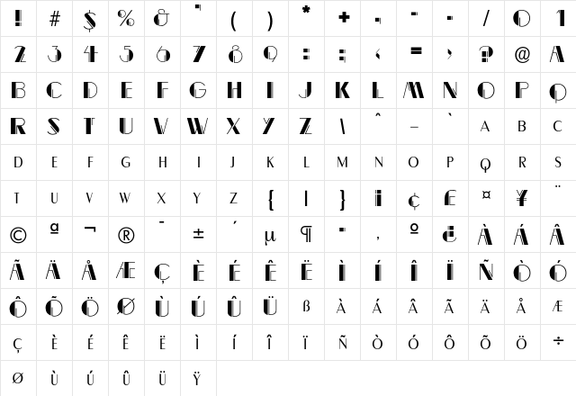 Charming Regular  glyph index