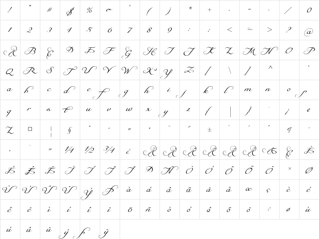 Natalya Regular  glyph index