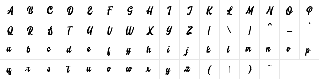 Butchery Regular  glyph index