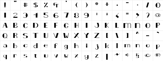 DecoCard Regular  glyph index