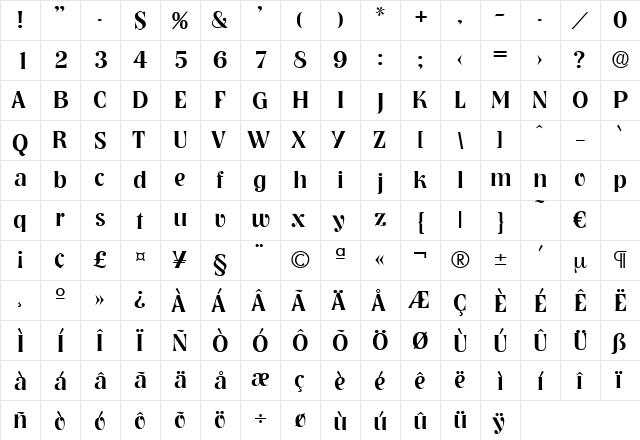 Nashville-Medium Regular  glyph index