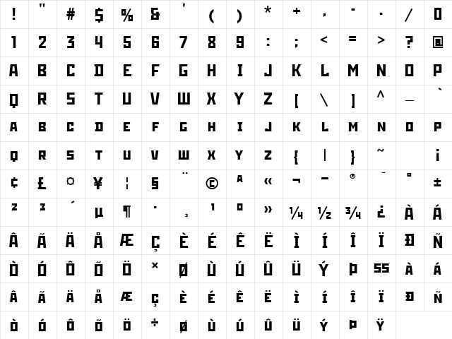 StenbergITC TT Regular  glyph index