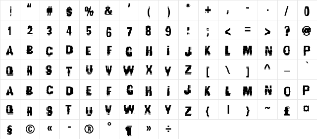 GarbageC Regular  glyph index