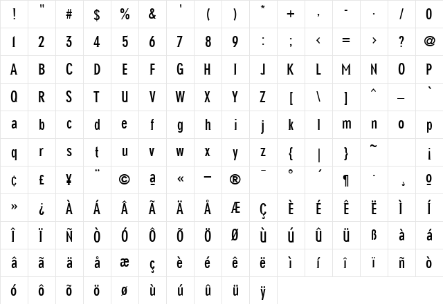 NewGlobal Regular  glyph index