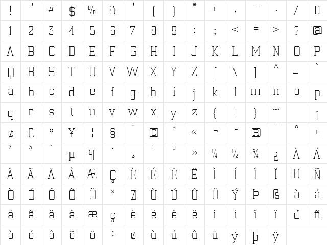 Electrum ADF Exp Lt Regular  glyph index