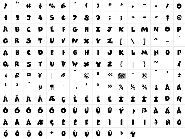 ComixHeavy Regular  glyph index