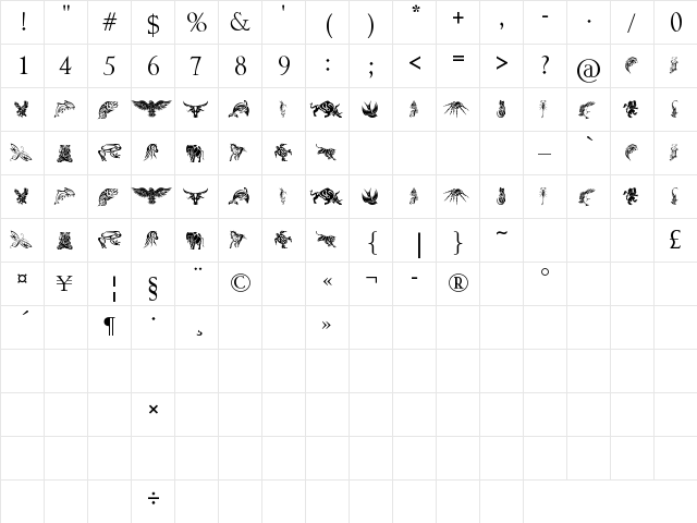 Tribal Animals Tattoo Designs Regular  glyph index