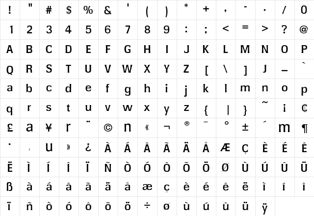 Cartel-Lgt Regular  glyph index
