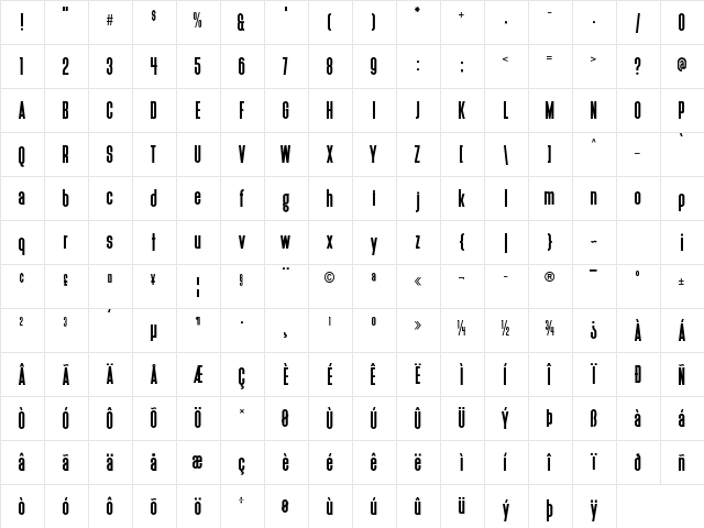 Deutschlander Regular  glyph index