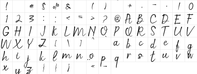Dragon Regular  glyph index