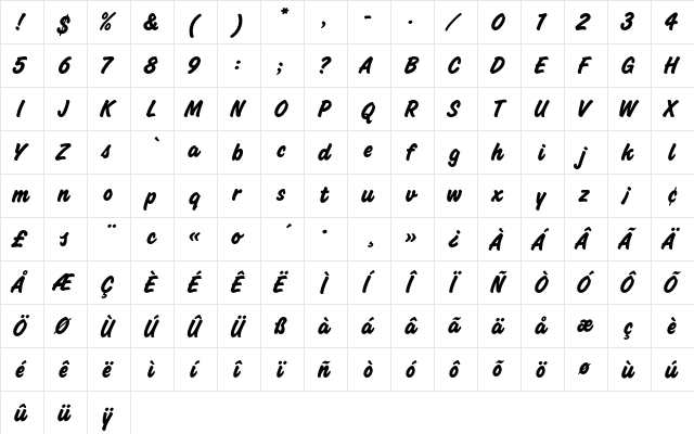 ChallengeEF Bold  glyph index