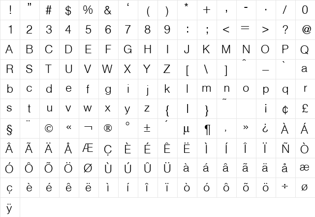 HelbaLightDB Normal  glyph index