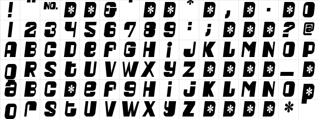 Duojet Regular  glyph index