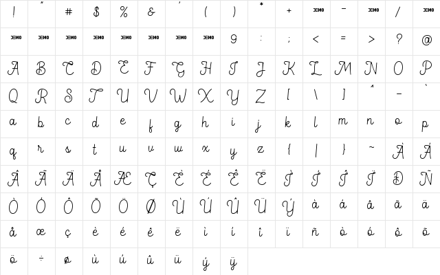 Jack&Jean Regular  glyph index