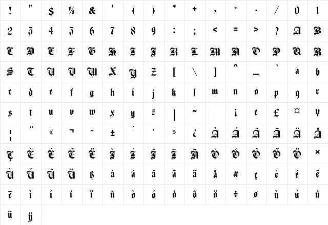 Agincourt Std Regular  glyph index