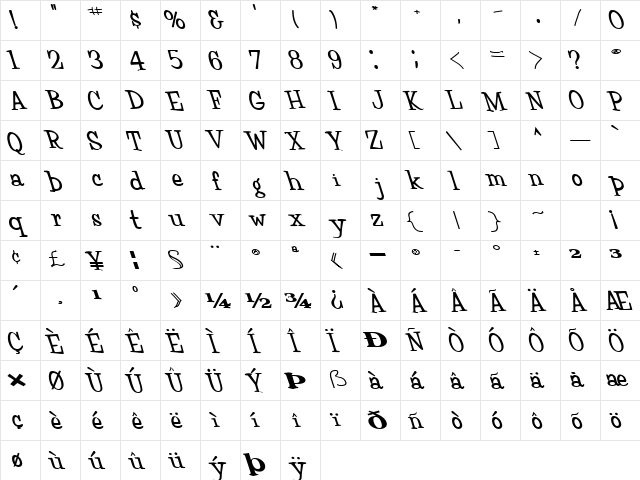 DisCardedWriting85 Bold  glyph index