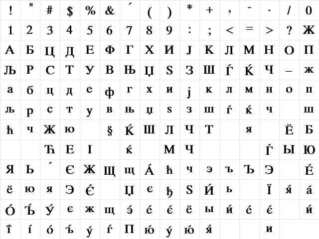 MKDTIMES Bold  glyph index