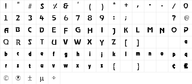 Roost Regular  glyph index