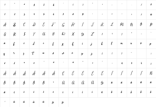 Sheila Regular  glyph index