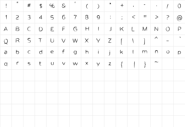 Fuder Regular  glyph index