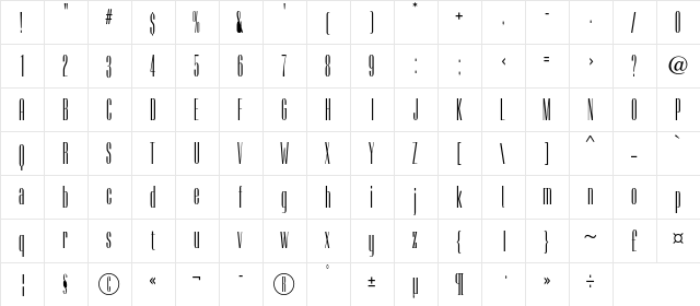 Camerton C Regular  glyph index