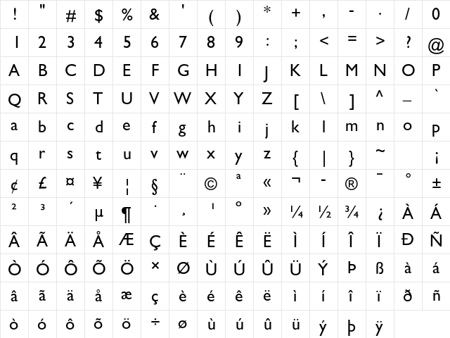 Gill Sans MT Std Medium  glyph index
