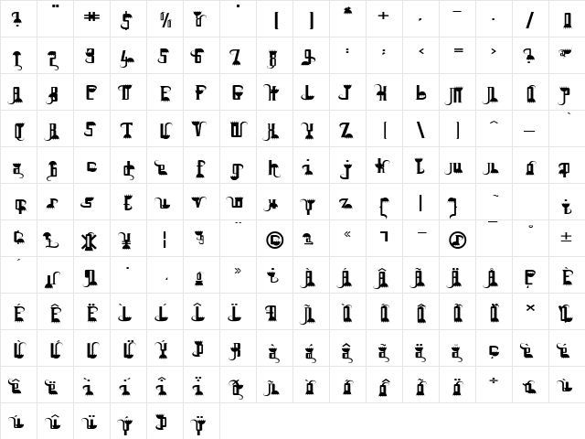 Flytrap Regular  glyph index