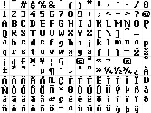 FFF Antigua Bold Regular  glyph index