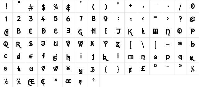 Kingthings Chimaera Regular  glyph index