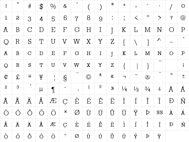 StaffordSmcL Regular  glyph index